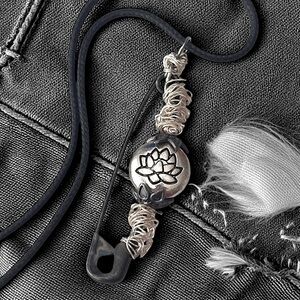 5 For $25💫Punk Rocker Black Safety Pin Lotus Zen Pendant Necklace